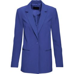 Żakiet z wykładanym kołnierzem bonprix szafirowy. Niebieskie żakiety damskie bonprix, bez wzorów. Za 139,99 zł.