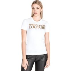 Versace Jeans Couture Koszulka Biały. Białe koszulki damskie Versace Jeans Couture, xs, z nadrukiem, z bawełny, bez kołnierzyka, z krótkim rękawem. Za 466,95 zł.