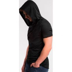 T-shirt męski z kapturem i nadrukiem S1019 - czarny/moro. Czarne t-shirty męskie Ombre Clothing, s, z nadrukiem, z bawełny, z kapturem. Za 39,00 zł.