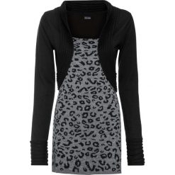 Sweter z bolerkiem bonprix czarny w cętki leoparda. Czarne swetry damskie bonprix, bez wzorów, z długim rękawem, długie, bez kaptura. Za 99,99 zł.