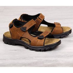 Sandały męskie skórzane na rzepy camel American Club - camel. Brązowe sandały męskie American CLUB, na rzepy. Za 104,99 zł.
