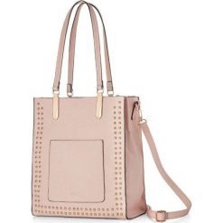 Torebka shopper Felice FB36 jasnoróżowa - ciemny szary \ M. Szare torby damskie na zakupy Felice, z aplikacjami, ze skóry ekologicznej, na ramię, zdobione, bez dodatków. Za 119,99 zł.