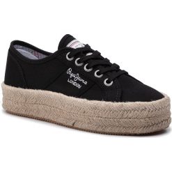 Espadryle PEPE JEANS - Abersun Basic PLS30870 Black 999. Czarne espadryle damskie Pepe Jeans, na co dzień, bez wzorów, z jeansu, bez obcasa, bez zapięcia. W wyprzedaży za 199,00 zł.