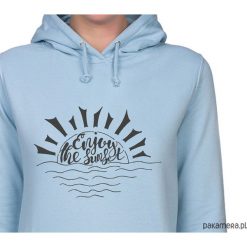 Bluza damska. Enjoy the sunset. Niebieskie bluzy rozpinane damskie Pakamera, z nadrukiem, z kapturem. Za 119,00 zł.
