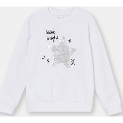 Bluza dziewczęca - Biały. Białe bluzy dziewczęce Sinsay, bez wzorów, bez rękawów, bez kaptura. Za 19,99 zł.