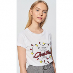 Świąteczna koszulka z aplikacją - Biały. Białe t-shirty damskie marki Cropp, l, z aplikacjami. Za 49,99 zł.