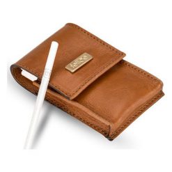 Skórzane damskie etui na papierosy Felice FA14 slim jasnobrązowe - jasny brąz. Pomarańczowe etui damskie Felice, ze skóry. Za 29,99 zł.