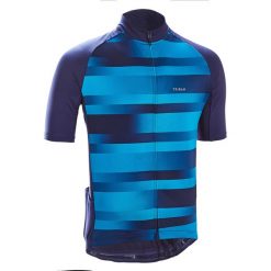Koszulka krótki rękaw na rower szosowy RC100 VIB męska. Niebieskie koszulki męskie TRIBAN, xl, bez wzorów, z elastanu, rowerowe. Za 79,99 zł.