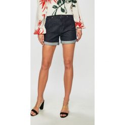Tommy Hilfiger - Szorty. Niebieskie szorty damskie TOMMY HILFIGER, bez wzorów, z elastanu, casualowe, z podwyższonym stanem. W wyprzedaży za 279,90 zł.