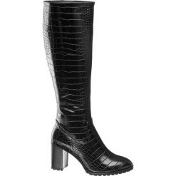 Kozaki damskie Catwalk czarne. Czarne kozaki damskie Catwalk, ze skóry, bez obcasa, na obcasie, na zamek. Za 179,90 zł.