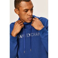 Armani Exchange - Bluza. Niebieskie bluzy męskie Armani Exchange, s, z nadrukiem, z elastanu, z kapturem, bez rękawów, z kapturem. Za 559,90 zł.