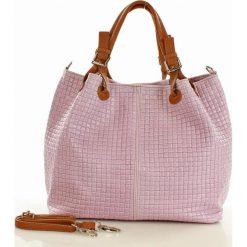 Skórzana torebka shopper MAZZINI - LINDA różowa lawenda. Różowe kuferki damskie marki MAZZINI, w paski, ze skóry, eleganckie, na ramię, bez dodatków. Za 269,00 zł.