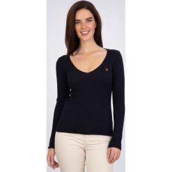 Sweter "Leg Hole" w kolorze granatowym. Niebieskie swetry damskie Sir Raymond Taylor, xl, z aplikacjami, z bawełny, bez rękawów, bez kaptura. W wyprzedaży za 129,95 zł.