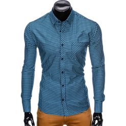 KOSZULA MĘSKA W KRATĘ Z DŁUGIM RĘKAWEM K423 - GRANATOWA/ZIELONA. Zielone koszule męskie na spinki marki Ombre Clothing, m, z długim rękawem. Za 49,00 zł.