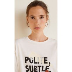 Mango - Top Polite. Szare topy damskie Mango, l, z nadrukiem, z bawełny, z okrągłym kołnierzem. Za 59,90 zł.