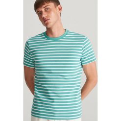 Bawełniany T-shirt w paski - Turkusowy. Niebieskie t-shirty męskie Reserved, s, w paski, z bawełny, bez kołnierzyka. Za 59,99 zł.