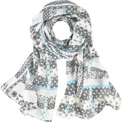 Chusty damskie: Chusta w ornamentowy deseń bonprix czarno-lazurowo-beżowo-biały