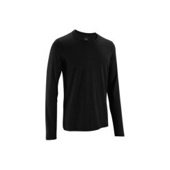 Koszulka fitness długi rękaw ESSENTIEL męska. Czarne koszulki męskie DOMYOS, xl, bez wzorów, z bawełny, bez kołnierzyka, z długim rękawem, długie, na fitness i siłownię. Za 19,99 zł.