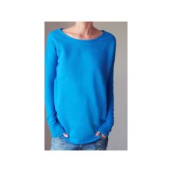 Wąski gruby rękaw niebieski bluza oversize. Niebieskie bluzy damskie One mug a day, bez wzorów, z bawełny, bez rękawów, długie, bez kaptura. Za 189,00 zł.