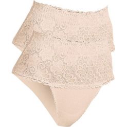 Figi wyszczuplające bonprix cielisty. Brązowe majtki damskie wyszczuplające bonprix, w koronkowe wzory, z koronki. Za 65,98 zł.