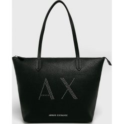 Armani Exchange - Torebka. Czarne torby damskie na zakupy Armani Exchange, z aplikacjami, z poliesteru, na ramię, duże, z aplikacjami. W wyprzedaży za 399,90 zł.