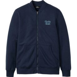 Bluza rozpinana "bejsbolówka" bonprix ciemnoniebieski z nadrukiem. Niebieskie bluzy męskie bonprix, s, z nadrukiem, bez kaptura. Za 74,99 zł.