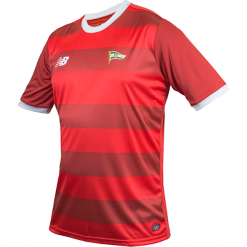 Koszulka Lechia Gdańsk - EMT7010HKD. Czerwone koszulki sportowe męskie marki New Balance, s, z poliesteru, do piłki nożnej. Za 199,99 zł.