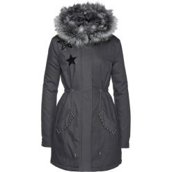 Kurtka parka ze sztucznym futerkiem bonprix szary łupkowy. Szare kurtki damskie bonprix, bez wzorów, bez kaptura. Za 219,99 zł.
