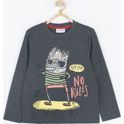 Koszulka. Szare t-shirty chłopięce NO RULES, z aplikacjami, z elastanu, z długim rękawem. Za 45,90 zł.
