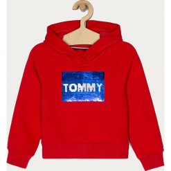 Tommy Hilfiger - Bluza dziecięca 110-176 cm. Czerwone bluzy dziewczęce TOMMY HILFIGER, z aplikacjami, z bawełny, bez rękawów, z kapturem. Za 299,90 zł.