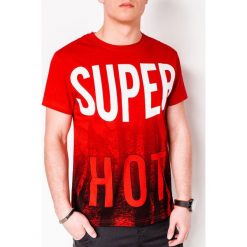 T-shirt męski z nadrukiem S1082 - czerwony. Czerwone t-shirty męskie Ombre Clothing, s, z nadrukiem, z bawełny, bez kołnierzyka. Za 13,99 zł.