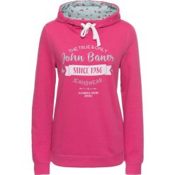 Bluzy damskie: Bluza z nadrukiem i kapturem, długi rękaw bonprix różowy z nadrukiem