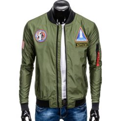 KURTKA MĘSKA WIOSENNA BOMBERKA C351 - OLIWKOWA. Zielone kurtki męskie Ombre Clothing, s, bez wzorów, z poliesteru, eleganckie, bez kaptura. Za 59,00 zł.