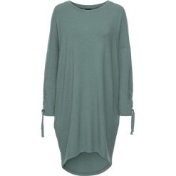 Sukienka dresowa ze sznurowaniem bonprix zielony eukaliptusowy melanż. Zielone sukienki damskie bonprix, bez wzorów, z dresówki, bez kołnierzyka, bez rękawów. Za 79,99 zł.