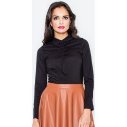 Czarna Elegancka Bluzka z Krawatem. Czarne podkoszulki damskie marki Molly.pl, s, z aplikacjami, z bawełny, eleganckie, bez kołnierzyka, z długim rękawem. Za 84,90 zł.