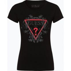 Guess Jeans - T-shirt damski, czarny. Czarne t-shirty damskie Guess Jeans, xs, z aplikacjami, z jeansu, bez kołnierzyka. Za 159,95 zł.