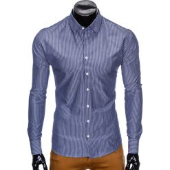 KOSZULA MĘSKA ELEGANCKA Z DŁUGIM RĘKAWEM K428 - CIEMNOGRANATOWA. Niebieskie koszule męskie Ombre Clothing, s, bez wzorów, eleganckie, bez kołnierzyka, z długim rękawem. Za 39,00 zł.