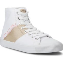 Trampki CALVIN KLEIN JEANS - Dalma RE9804 White/Gold. Białe półbuty damskie Calvin Klein Jeans, bez wzorów, z jeansu, bez zapięcia. W wyprzedaży za 329,00 zł.