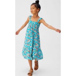 Mango Kids - Sukienka dziecięca Capri 110-152 cm. Niebieskie sukienki dziewczęce Mango Kids, w kwiaty, z wiskozy, casualowe, bez rękawów, rozkloszowane. W wyprzedaży za 69,90 zł.
