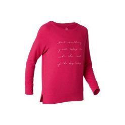 Koszulka długi rękaw Gym & Pilates 500 damska czerwona z nadrukiem. Różowe koszulki damskie DOMYOS, xl, z nadrukiem, z elastanu, bez kołnierzyka. Za 44,99 zł.