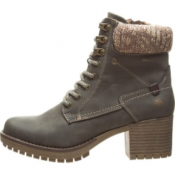 Botki w kolorze khaki. Brązowe botki damskie na obcasie marki Dockers by Gerli, na sznurówki. W wyprzedaży za 136,95 zł.