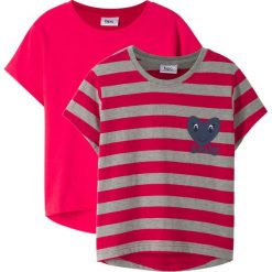 T-shirt (2 szt. w opak.) bonprix jasnoszary melanż - czerwony. Szare bluzki dziewczęce bonprix, w paski, bez kołnierzyka, bez rękawów, bez kaptura. Za 49,98 zł.
