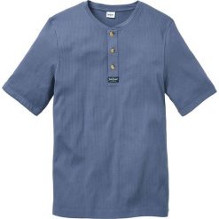 T-shirt Regular Fit bonprix niebieski dżins. Niebieskie koszulki męskie bonprix, s, z aplikacjami, bez kołnierzyka. Za 32,99 zł.