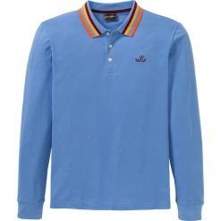 Shirt polo, długi rękaw bonprix średni niebieski. Niebieskie koszulki męskie bonprix, xl, z aplikacjami, polo, z długim rękawem, długie. Za 59,99 zł.