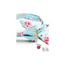 Komplet Mucha wiązana ROSES kwiaty +poszetka +spinki do mankietów. Niebieskie muszki męskie marki HisOutfit, w kwiaty, z materiału, wizytowe. Za 149,00 zł.