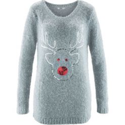 Sweter, długi rękaw bonprix srebrnoszary. Szare swetry damskie bonprix, bez wzorów, z długim rękawem, długie, bez kaptura. Za 89,99 zł.