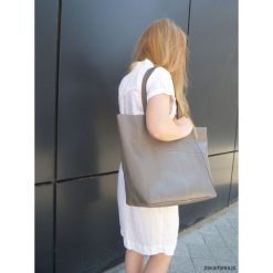 Torebki klasyczne damskie: Szara skórzana torba na ramię XL-Sale !!!!