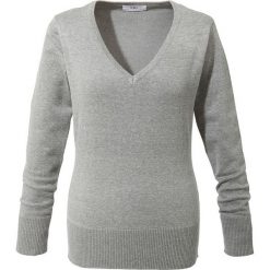 Sweter z dekoltem w serek bonprix jasnoszary melanż. Szare swetry klasyczne damskie bonprix, z dzianiny, z dekoltem w serek. Za 59,99 zł.