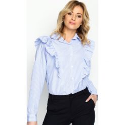 Niebieska Koszula Double Frill. Koszule w niebieskie paski Born2be, m, klasyczne, z falbankami, z długim rękawem. Za 54,99 zł.