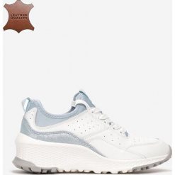 Biało-Niebieskie Skórzane Sneakersy Metiomine. Białe sneakersy damskie Born2be. W wyprzedaży za 129,99 zł.